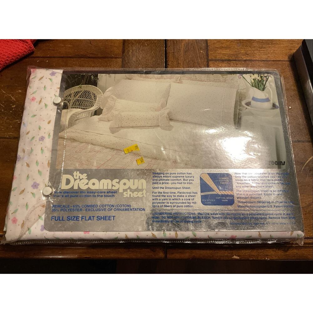 NOS Fieldcrest Dreamspun White Floral Full Flat Sheet Vintage Sweet Dreams - Picture 4 of 5